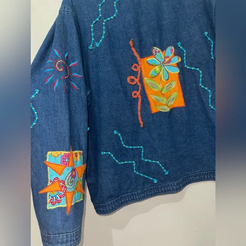 Vintage Artsy Embroidered 3D Popart Denim Jacket